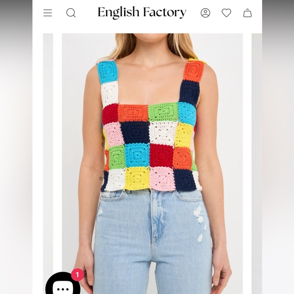 English Factory NWT patchwork Crochet crop Tank Top sweater shirt S - Picture 1 of 6